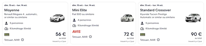 Quelques offres de location de voiture pour Chefchaouen proposées par Expedia